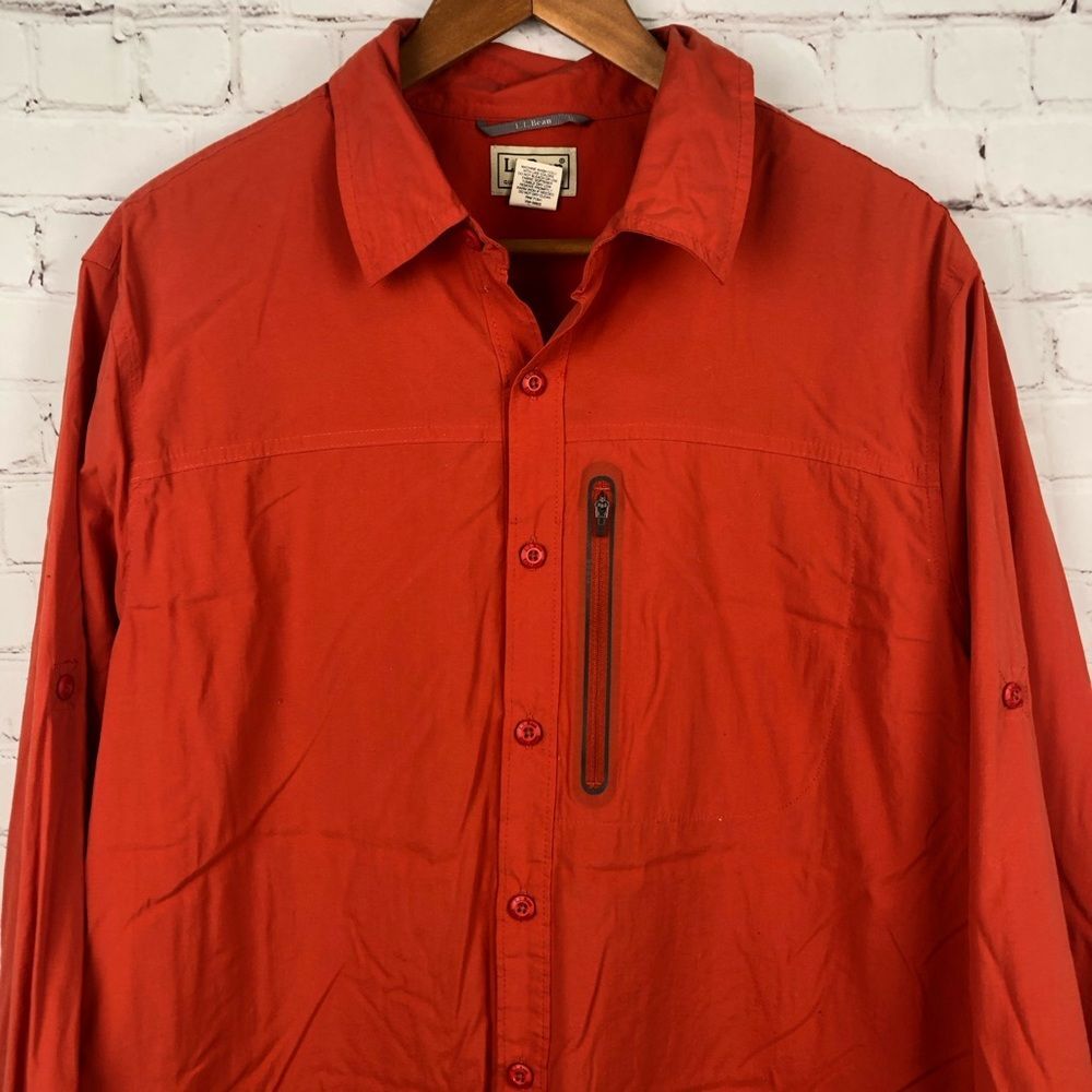 L.L. Bean Orange Fishing Button Up Men's Sz Large